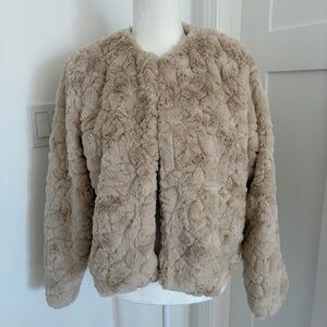 Zaful Faux Fur Jacket Women’s Sz S/ US 4 Beige Teddy Coat Open Front NWT*S14